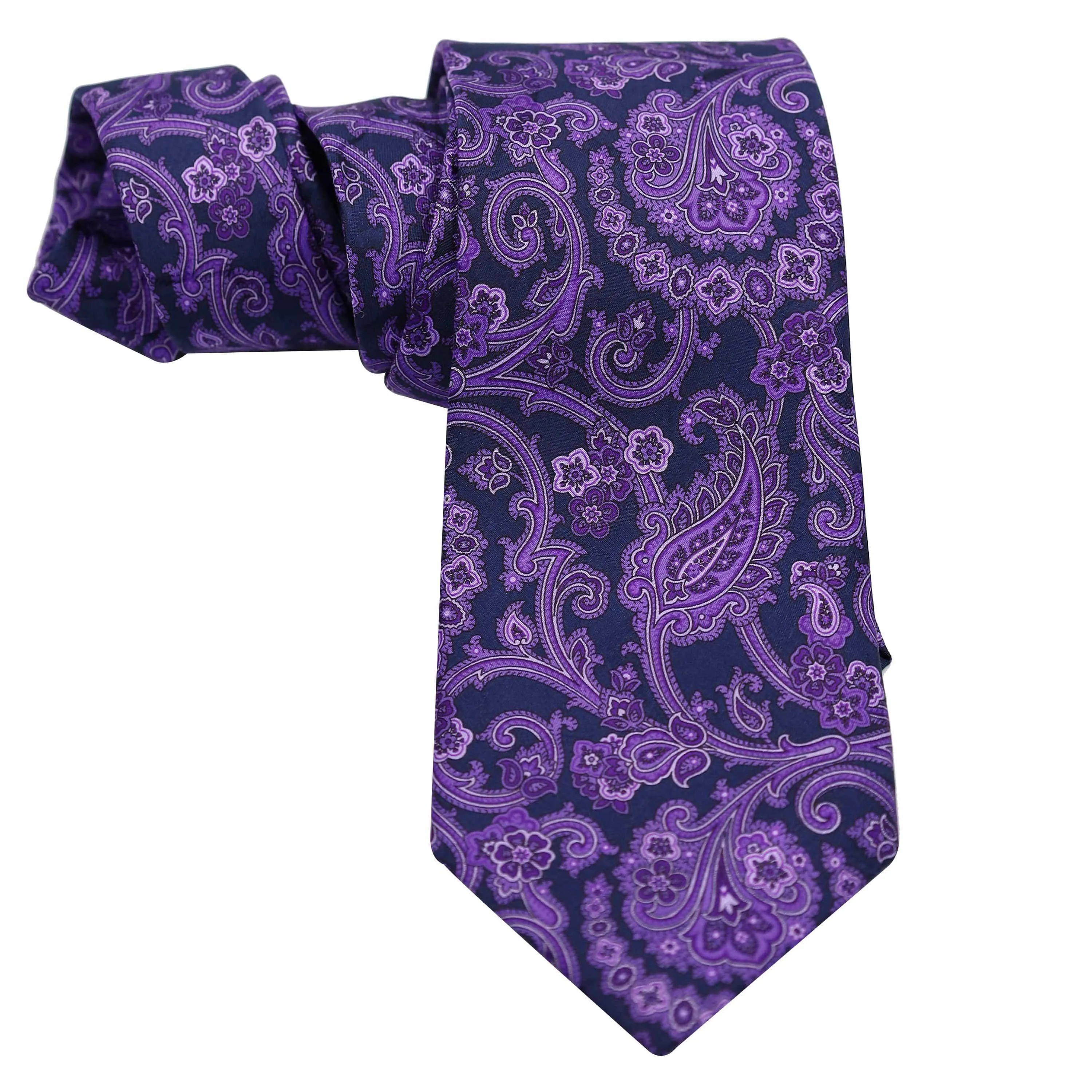 PURPLE PAISLEY ON BLACK SILK TIE