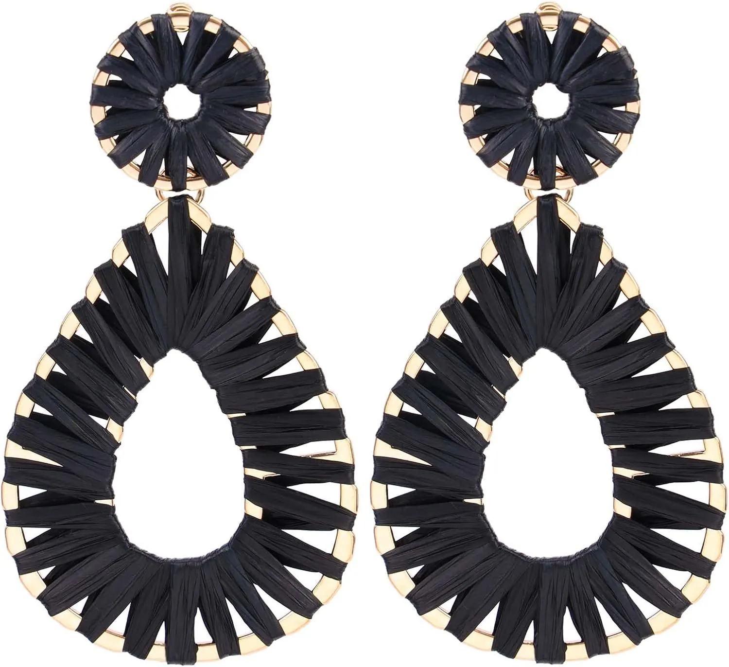 Raffia Teardrop Dangle Earrings Handmad Statement Drop Earrings