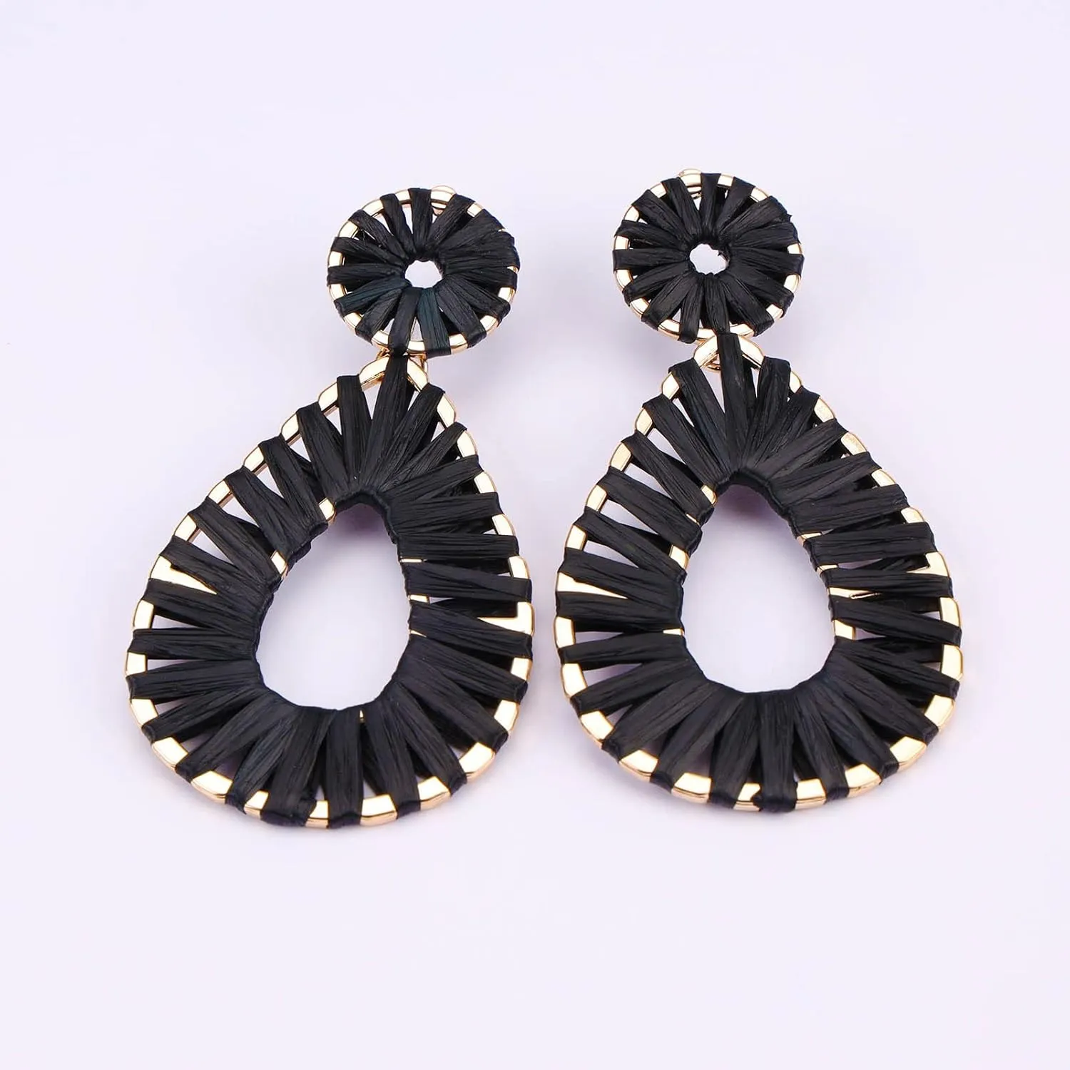 Raffia Teardrop Dangle Earrings Handmad Statement Drop Earrings