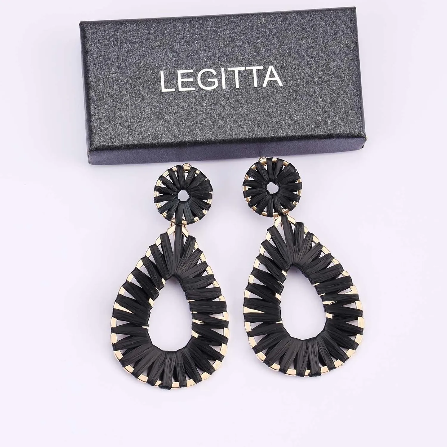 Raffia Teardrop Dangle Earrings Handmad Statement Drop Earrings