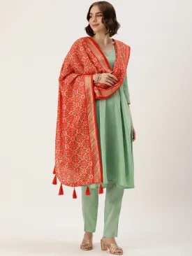 Red Color Tusser Silk Patola Printed Dupatta
