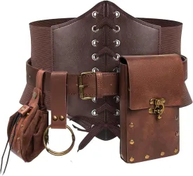 Renaissance Costume Sets Corset Waistband Belt Pouch Purse Magic Potion Bottle Skirt Hike Steampunk Medieval Halloween