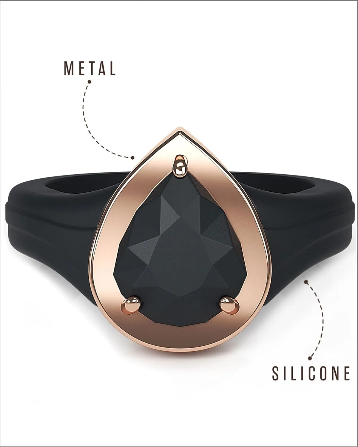 Rinfit Silicone Rings Women - Rubber Wedding Bands Stackable Ring Enhancer- Metal Framed Pear Bridal Ring Sets - Patented Design