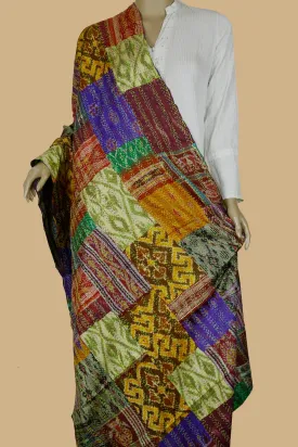 Shaded Greyish Purple Patchwork Reversible Silk Kantha Dupatta
