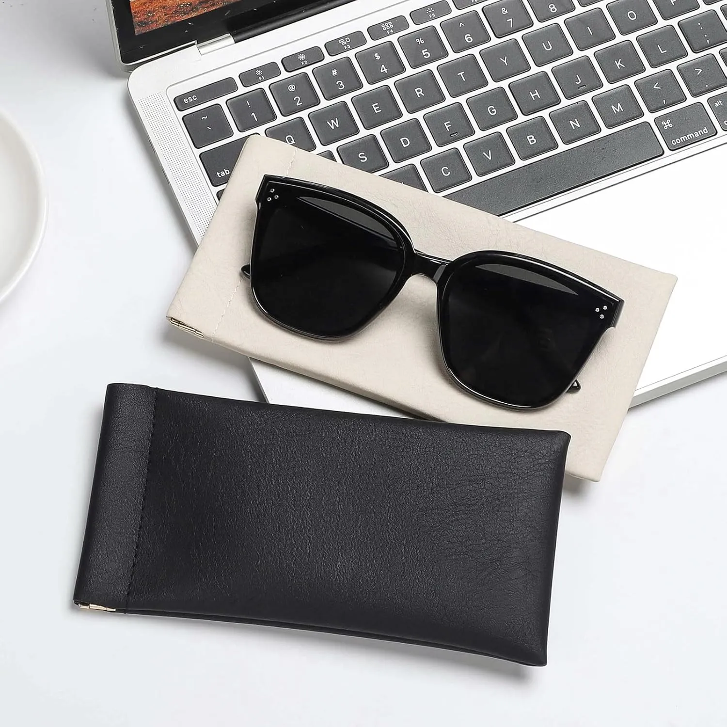 Sightor Sunglass Case, 2 Pcs Soft Eyeglass Cases for Women Portable Squeeze Top Leather Glasses Pouch