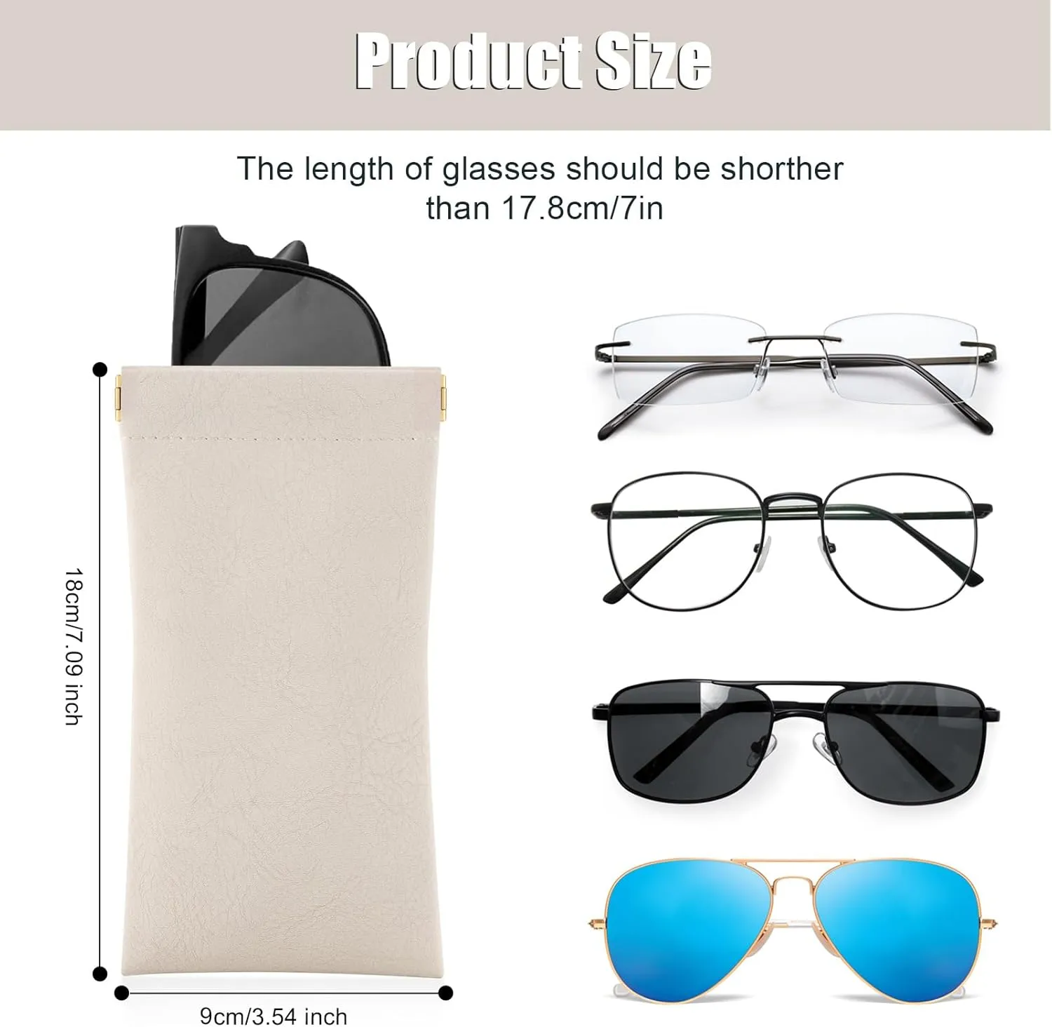 Sightor Sunglass Case, 2 Pcs Soft Eyeglass Cases for Women Portable Squeeze Top Leather Glasses Pouch