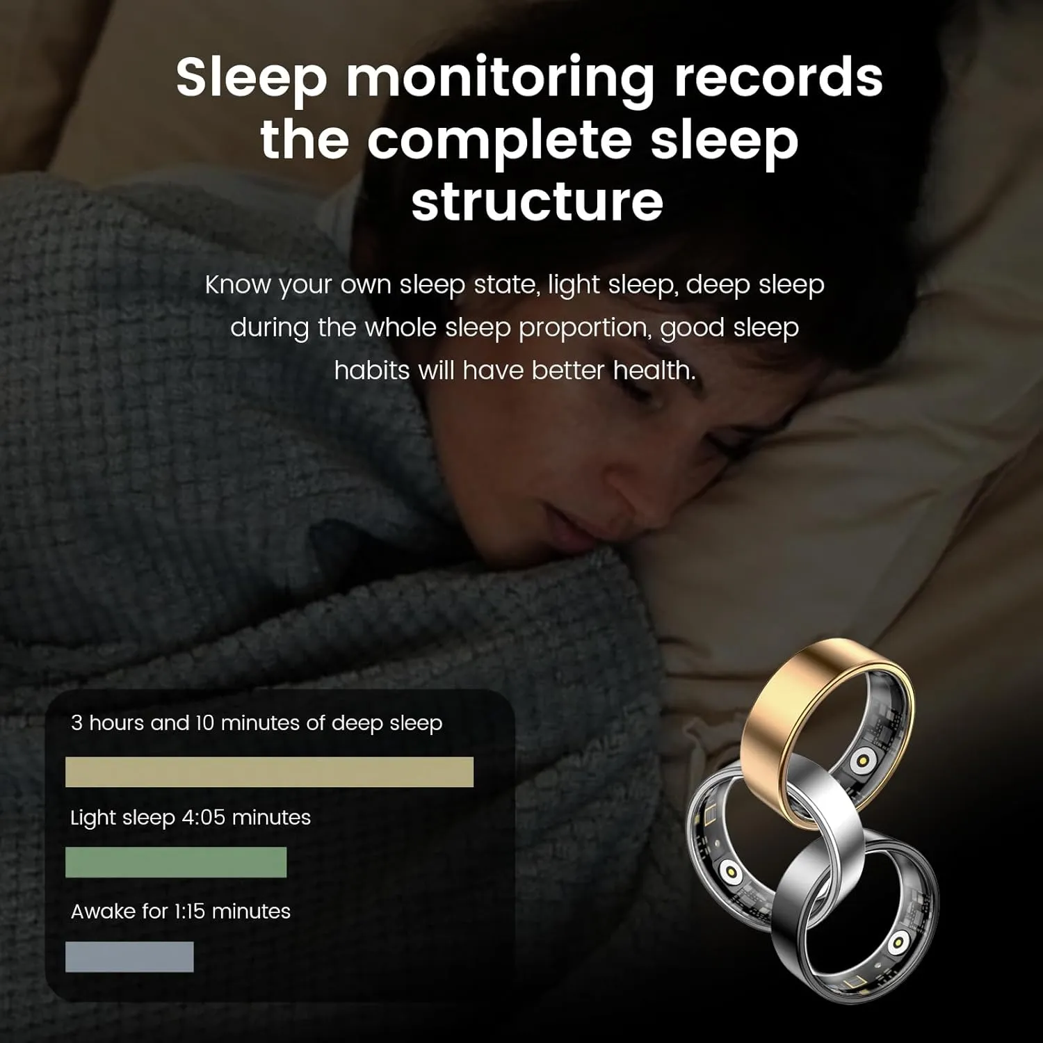 Smart Health Ring for Women Men Fitness Tracker with Heart Rate, Blood Oxygen,Sleep Monitoring, Step Counting, IP68 Waterproof for iPhone and Android, No Subscription Fee (Black, 10)
