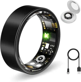 Smart Health Ring for Women Men Fitness Tracker with Heart Rate, Blood Oxygen,Sleep Monitoring, Step Counting, IP68 Waterproof for iPhone and Android, No Subscription Fee (Black, 10)