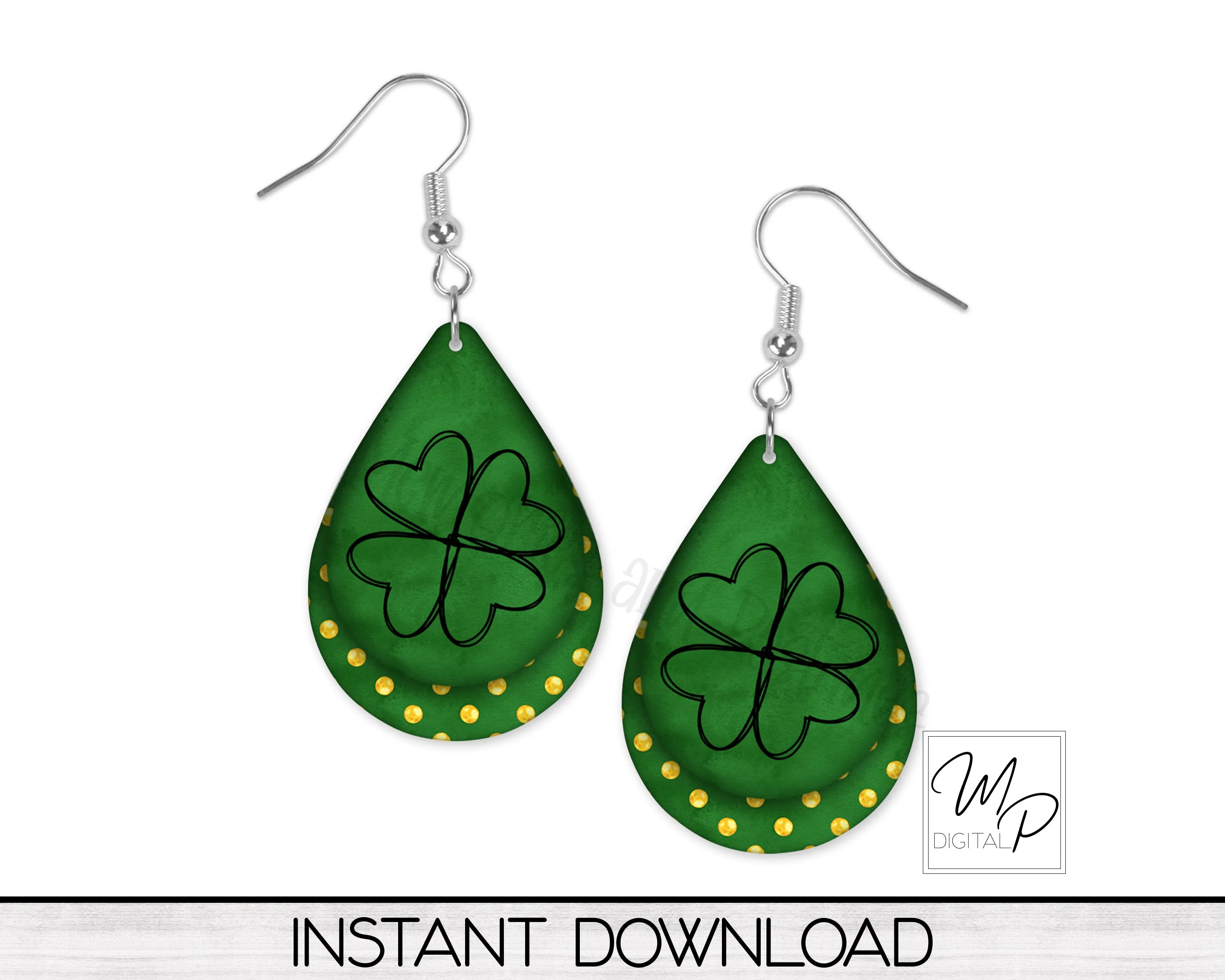 St. Patrick's Day Clover Teardrop Earring PNG Design for Sublimation, Digital Download