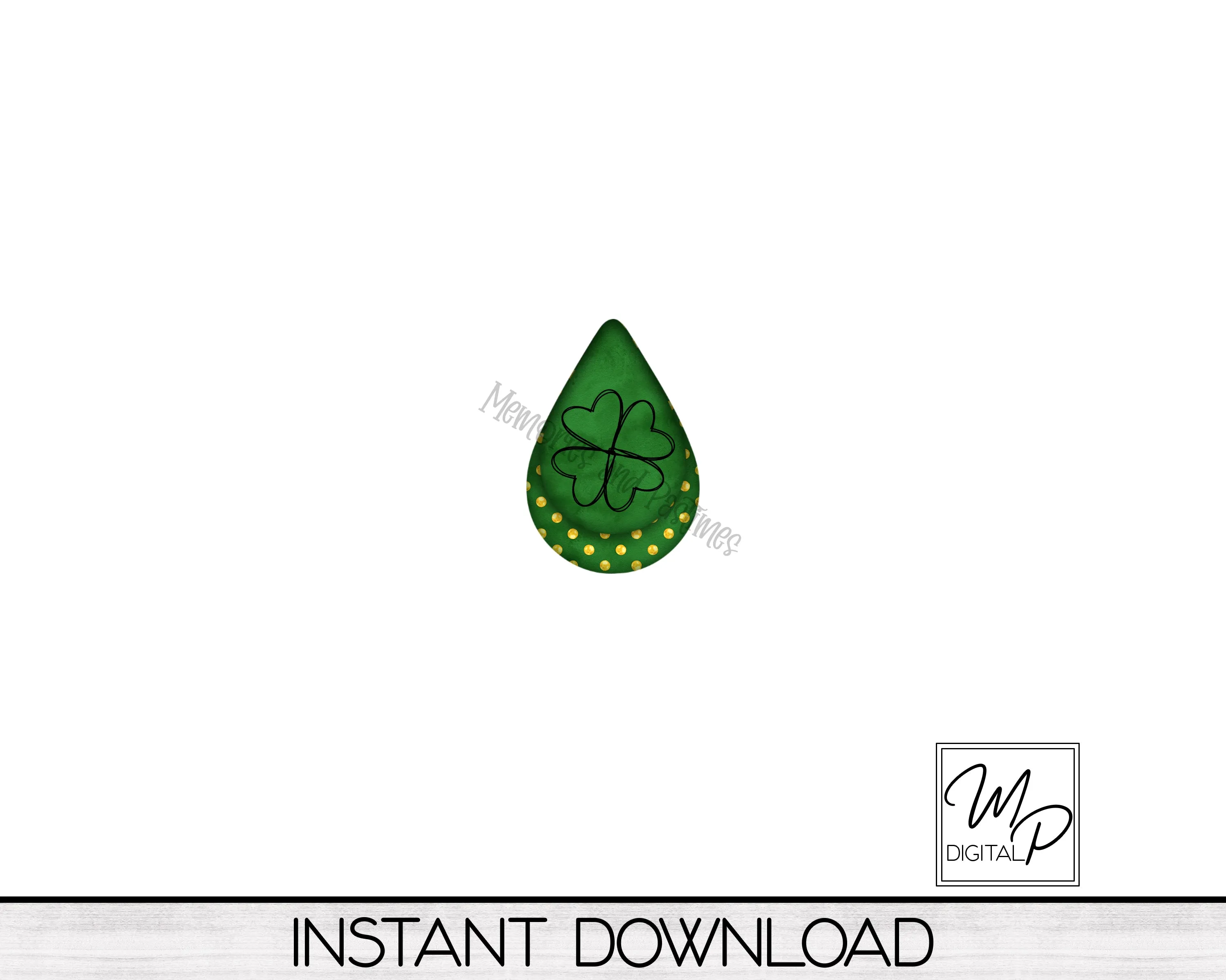 St. Patrick's Day Clover Teardrop Earring PNG Design for Sublimation, Digital Download