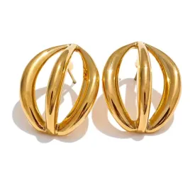Stainless Steel Half Round Geometric Hollow Stud Earrings