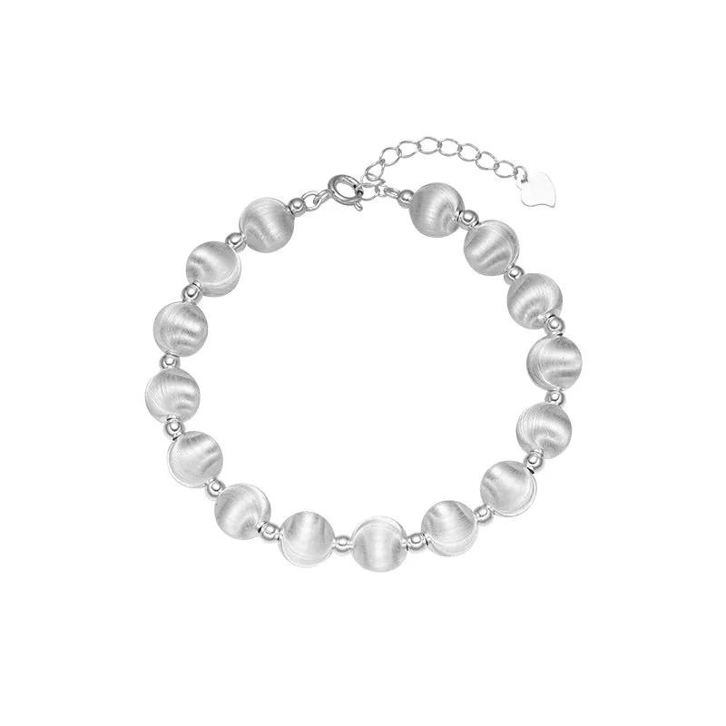 Sterling silver laser brushed cat's eye beaded necklace bracelet clavicle chain