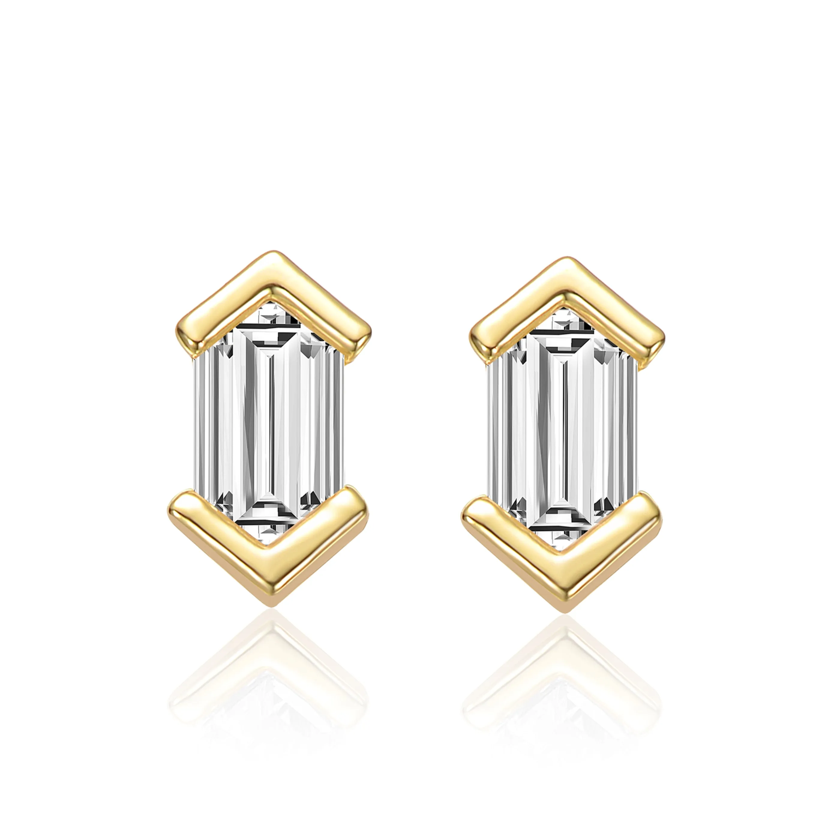 Sterling Silver Mini Cubic Zirconia Baguette Geometric Stud Earrings