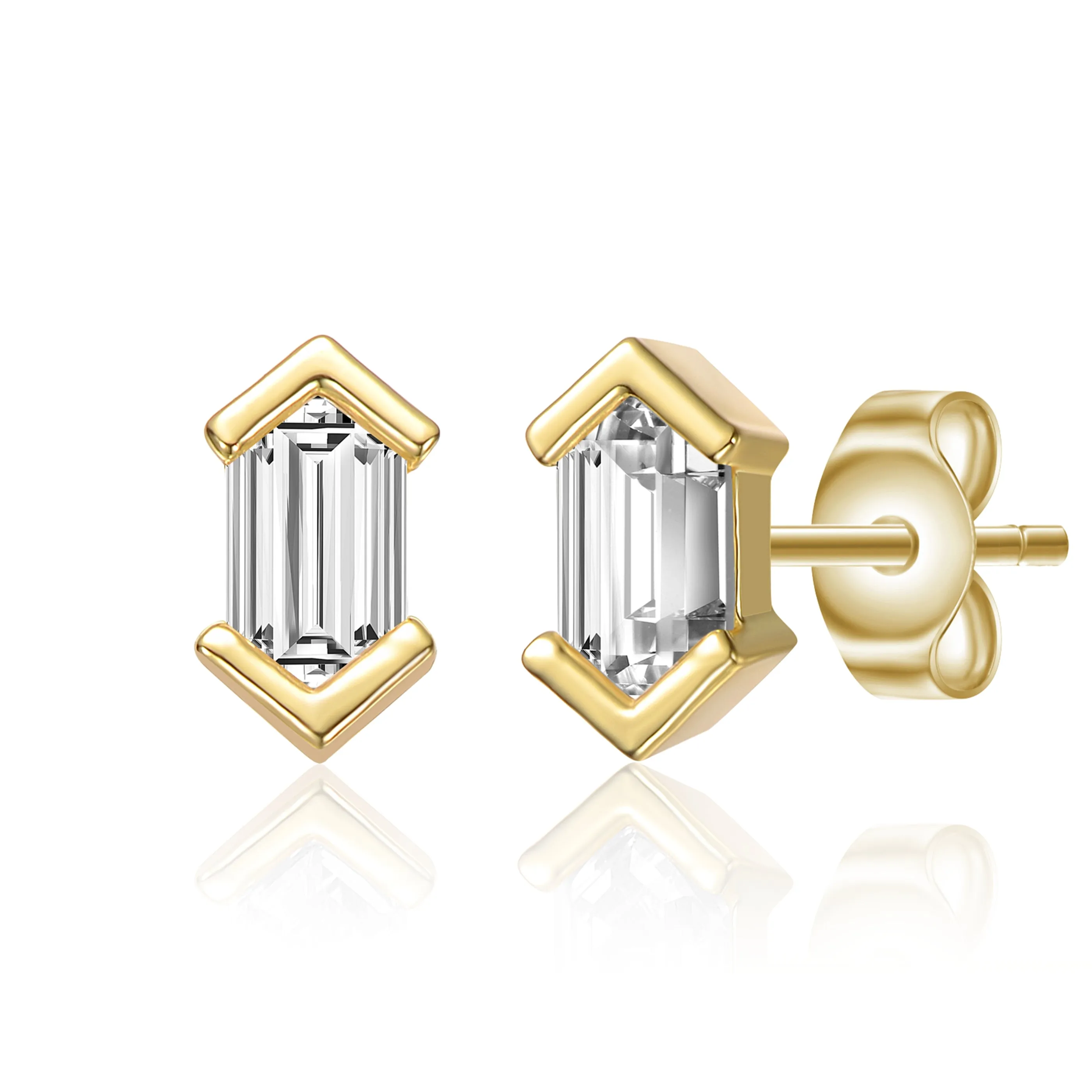 Sterling Silver Mini Cubic Zirconia Baguette Geometric Stud Earrings