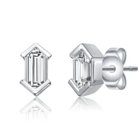 Sterling Silver Mini Cubic Zirconia Baguette Geometric Stud Earrings