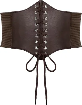 SUOSDEY Lace-up Cinch Bustiers Corset Belt for Women, Elastic Tie Waspie Wide Costume Waist Belt for Renaissance Halloween