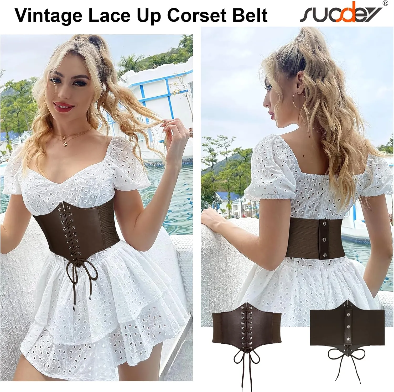 SUOSDEY Lace-up Cinch Bustiers Corset Belt for Women, Elastic Tie Waspie Wide Costume Waist Belt for Renaissance Halloween