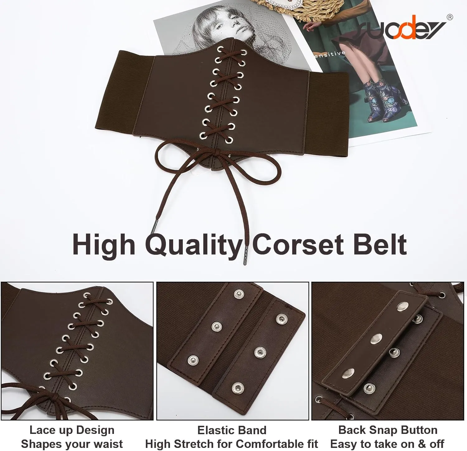 SUOSDEY Lace-up Cinch Bustiers Corset Belt for Women, Elastic Tie Waspie Wide Costume Waist Belt for Renaissance Halloween