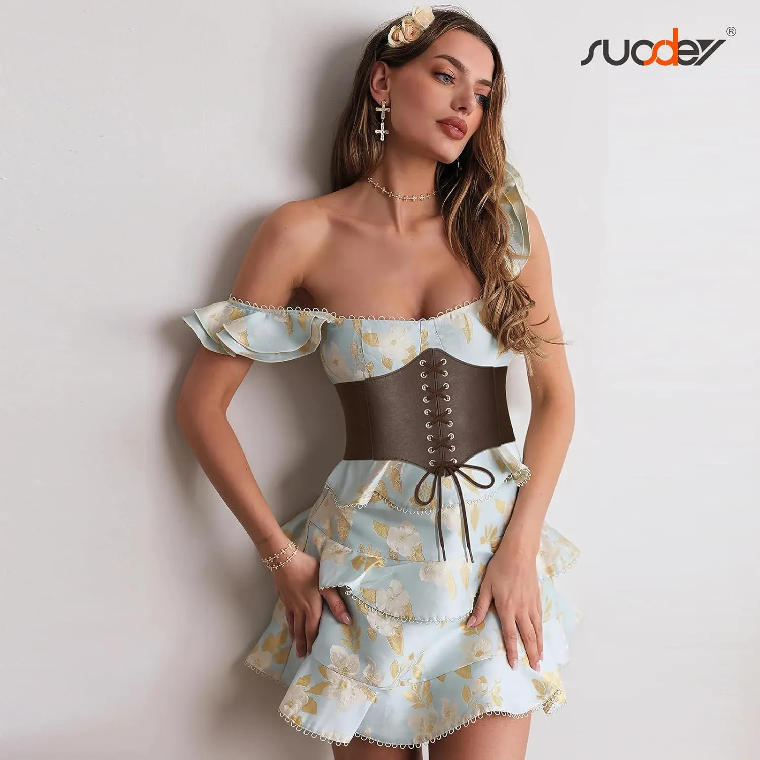 SUOSDEY Lace-up Cinch Bustiers Corset Belt for Women, Elastic Tie Waspie Wide Costume Waist Belt for Renaissance Halloween