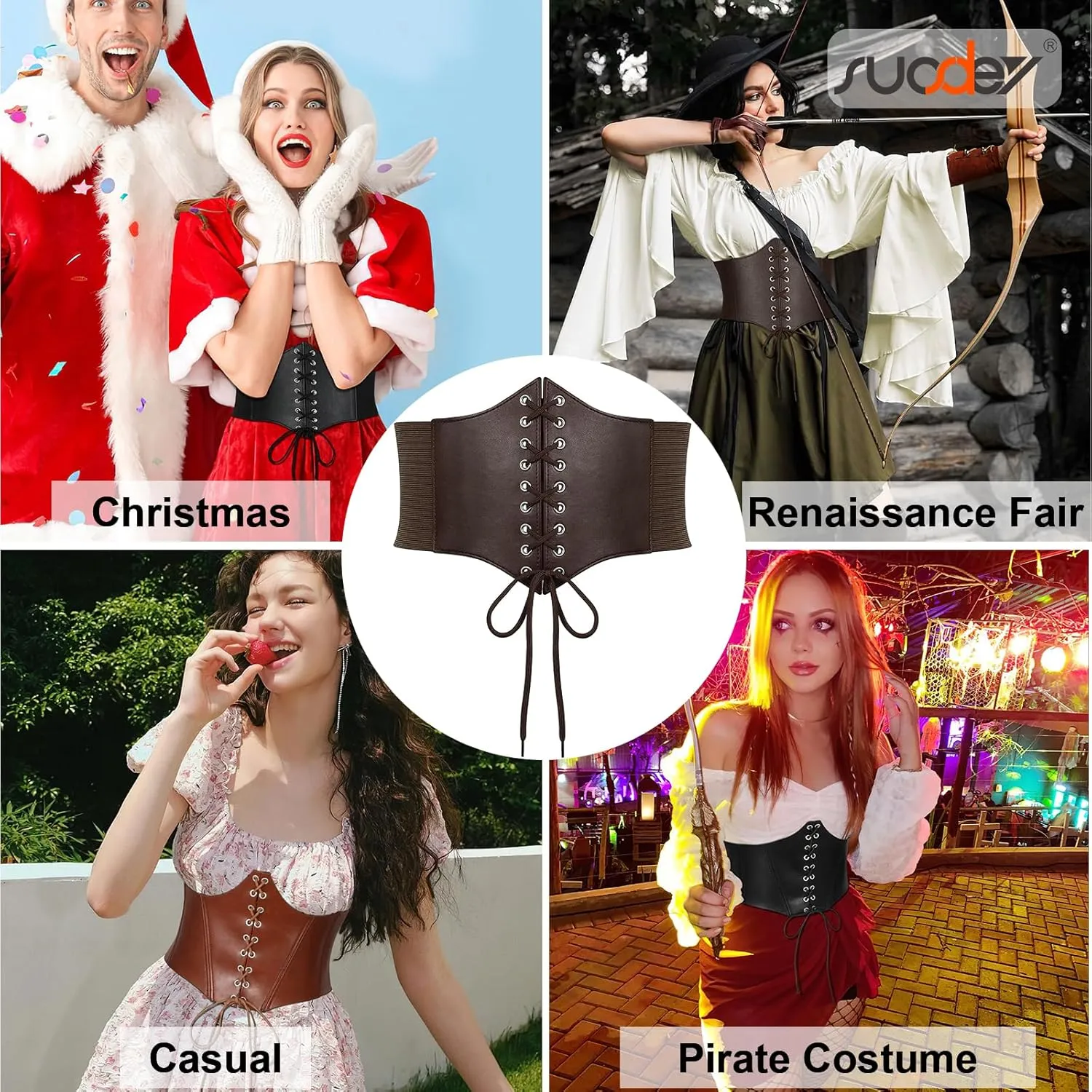 SUOSDEY Lace-up Cinch Bustiers Corset Belt for Women, Elastic Tie Waspie Wide Costume Waist Belt for Renaissance Halloween