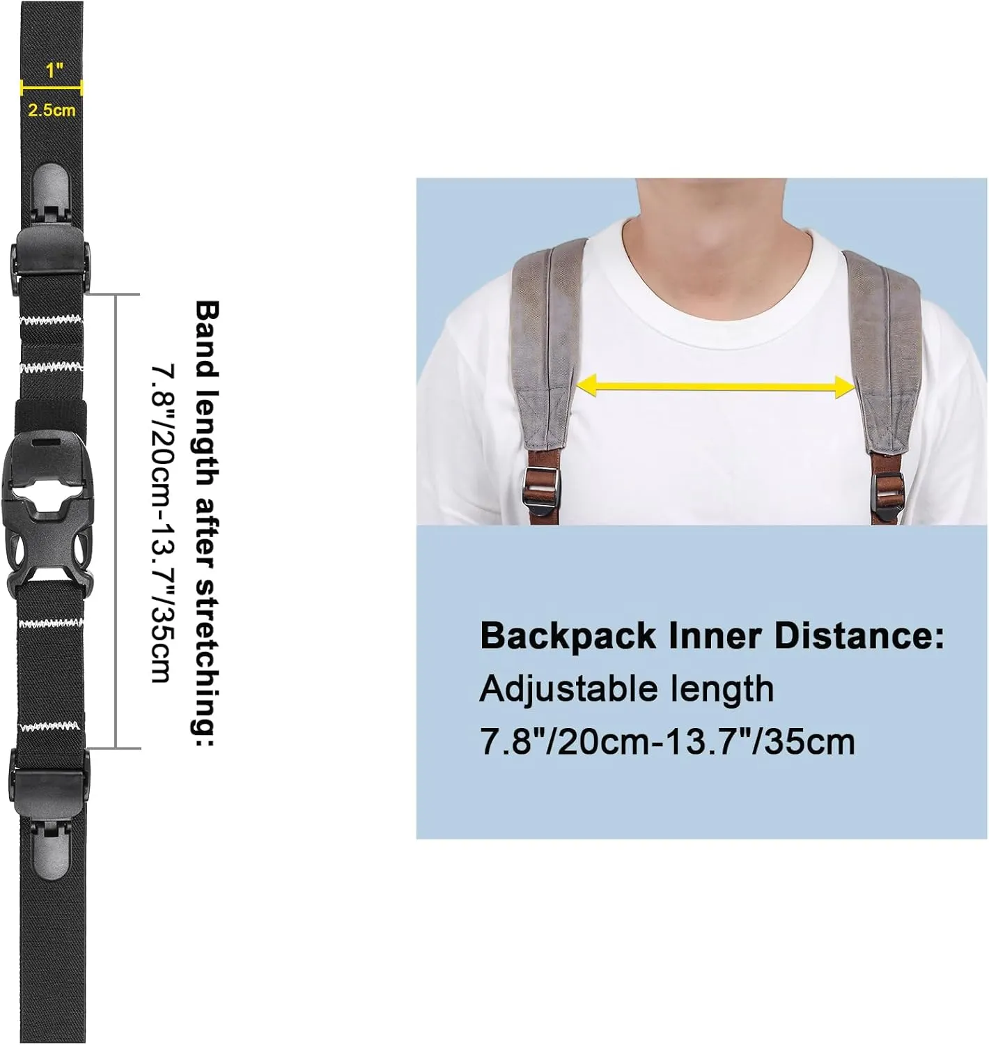 Vigorport Backpack Chest Strap Add on, Elastic Backpack Sternum Strap, Heavy Duty Adjustable Chest Belt with Quick Release Buckle