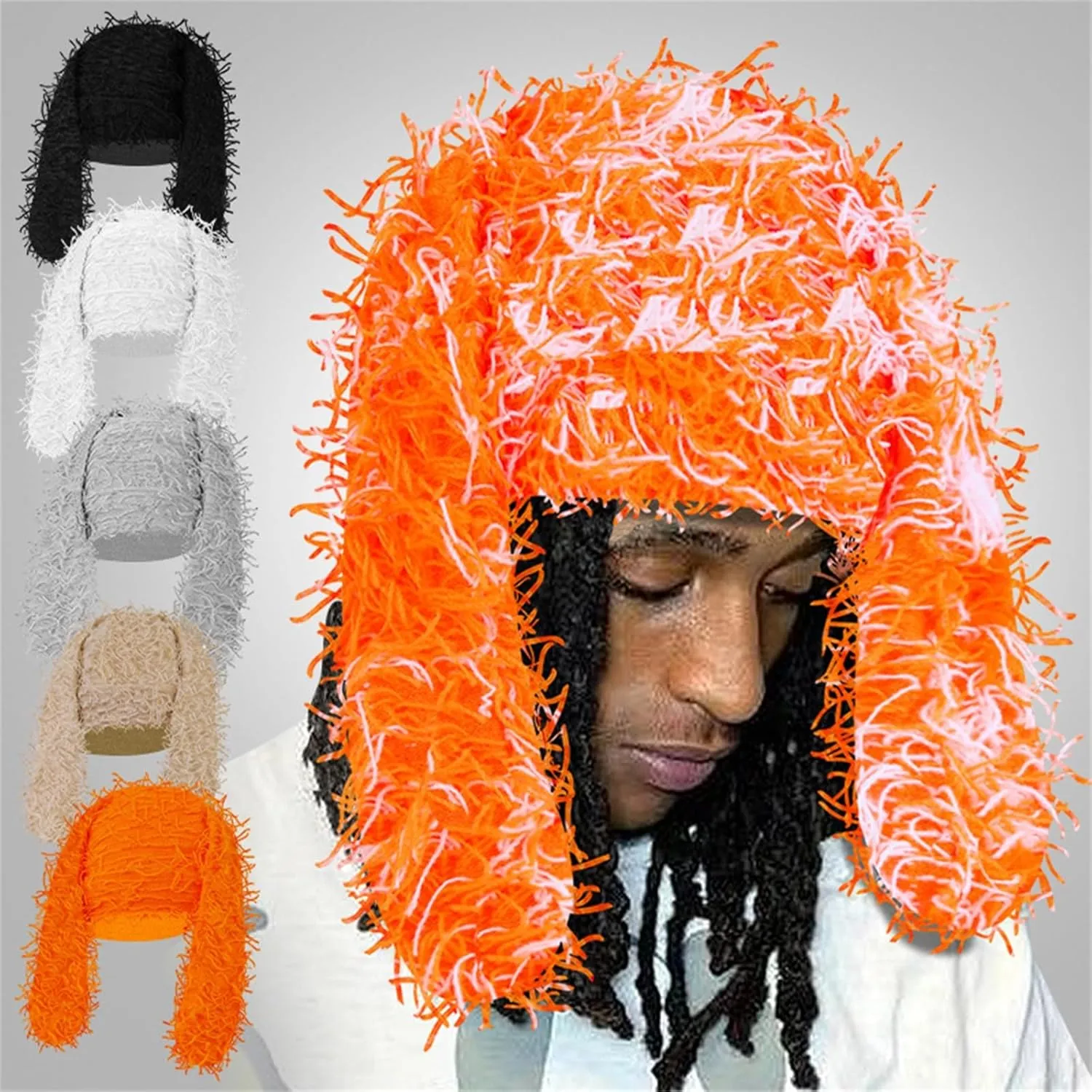 Winter Fur Hat Plush Drooping Rabbit Hat Shape Messy Yarn Multi-Color Warm Windproof Fashion Hip Hop Fuzzy Hat