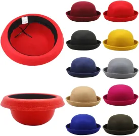 Women Men Classic-Wool-Bowel Hats Roll-up Brim Black Fedora Cap Fall Bell Round Caps for Women (Khaki, One Size)