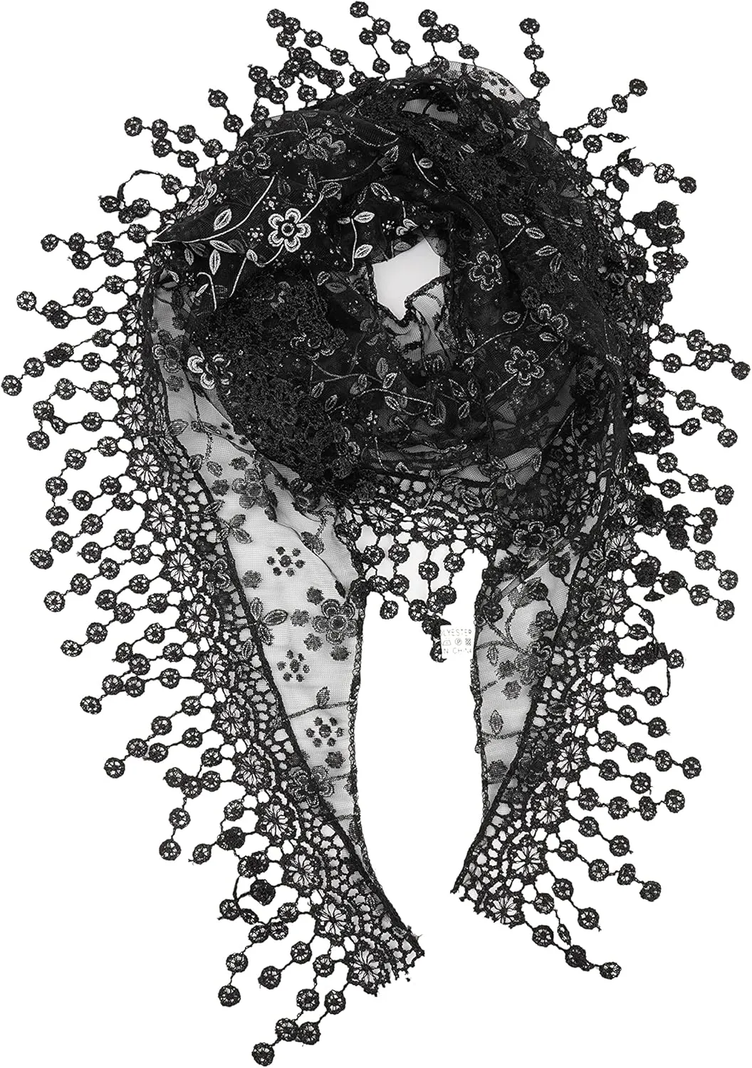 YOUR SMILE Lightweight Soft Leaf Lace Fringes Triangular Floral Fashion Towel Scarf Wrap for Women