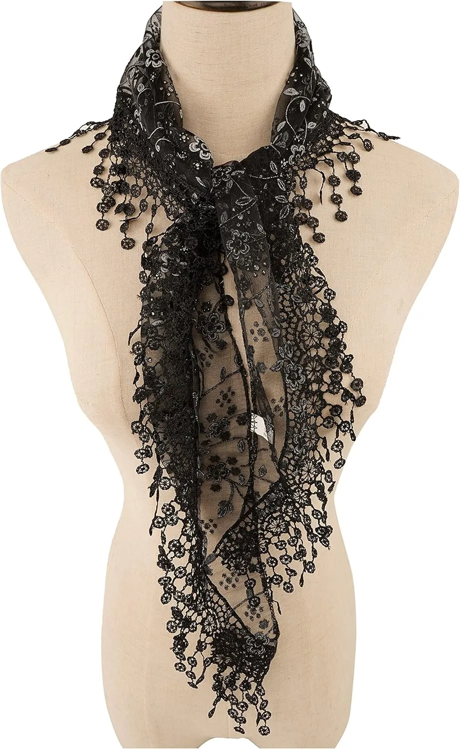 YOUR SMILE Lightweight Soft Leaf Lace Fringes Triangular Floral Fashion Towel Scarf Wrap for Women